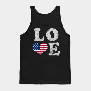 Love America USA  American Flag Heart Patriotic Tank Top